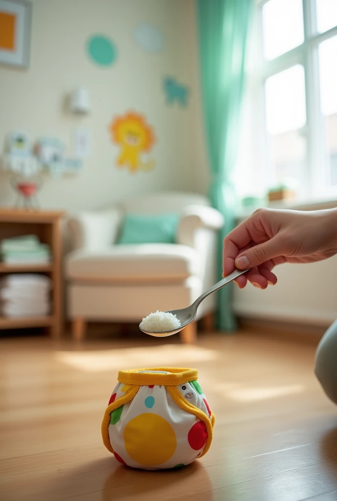 Stool collection for analysis from a baby diaper using a small spoon to collect the stool.