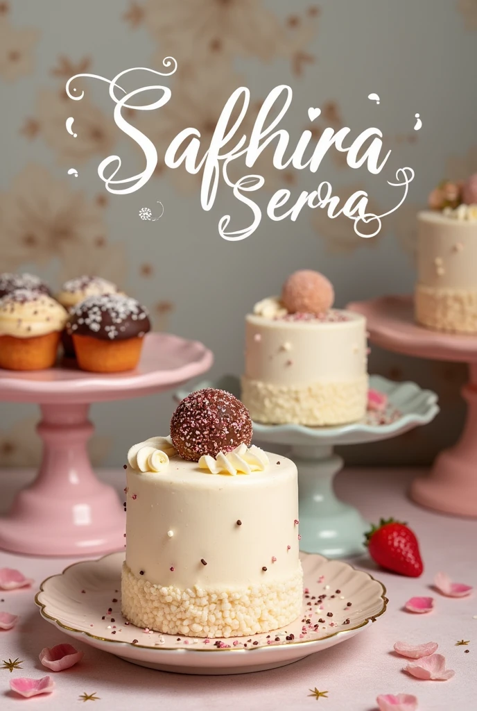 create an image of a Saphira Serra signature with signature characteristics that is suitable for a bakery like the first one generated, with brigadeiros and cakes