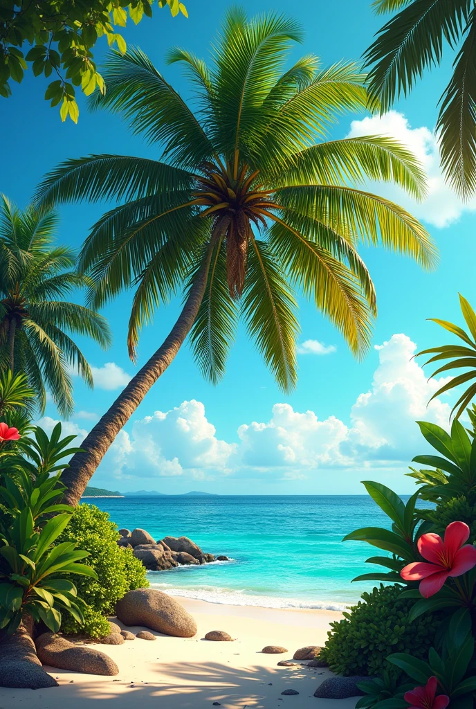 Show me the coconut palm tree in its natural form, not a painting, when it's just growing.