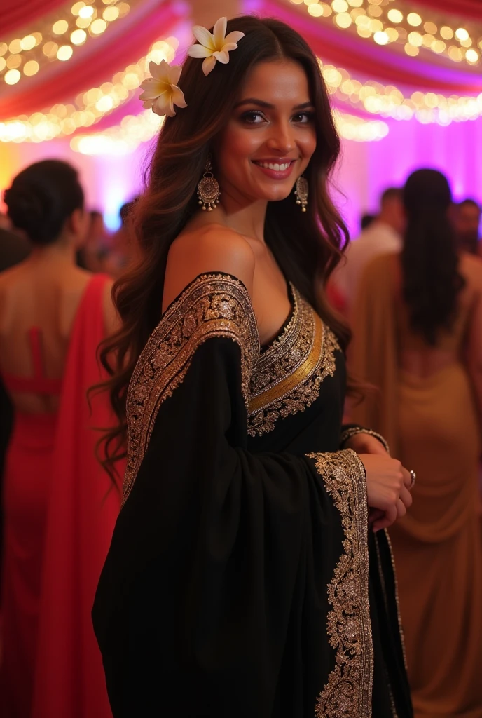 Russian,hot model, wearing black saree,in the wedding 