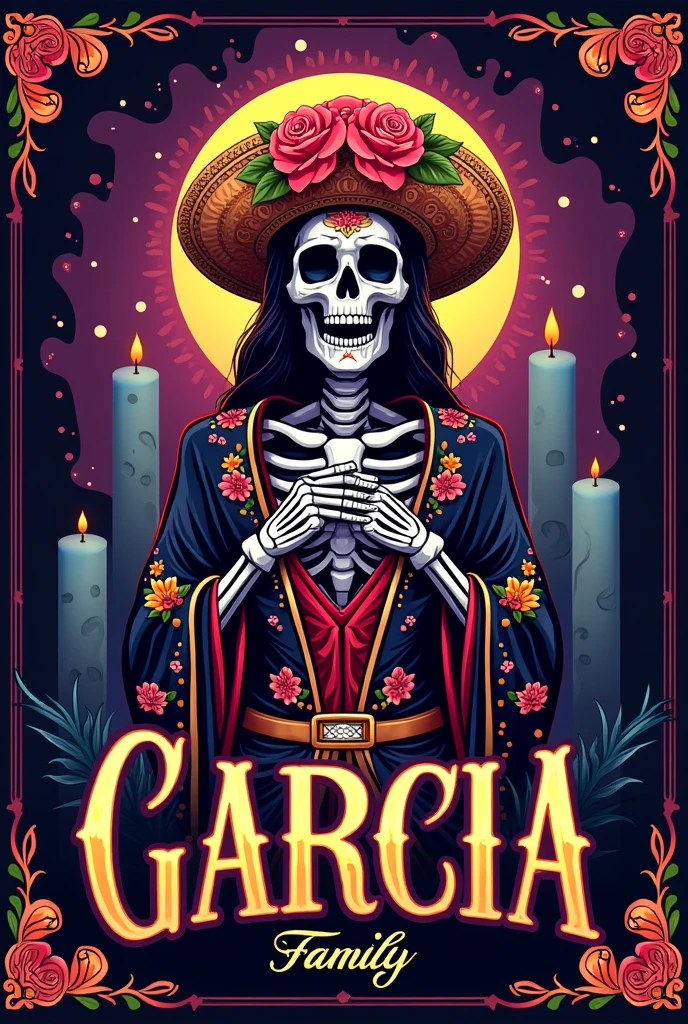 Create a logo of the holy death that dogs GARCIA FAMILY