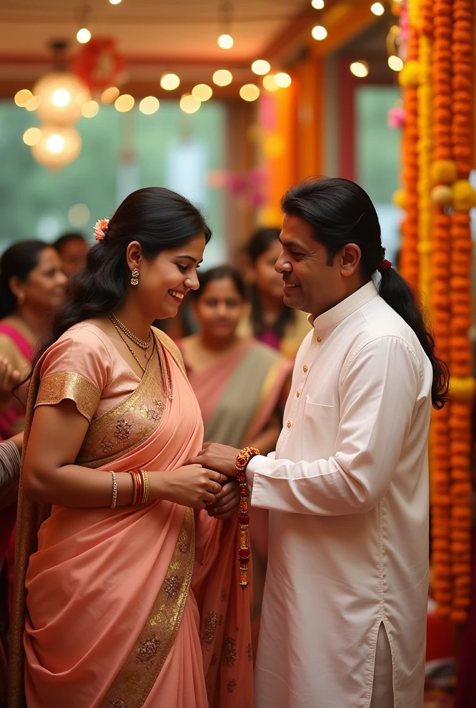 Hinata tying rakhi to neji in traditional wear with festiv vibe 