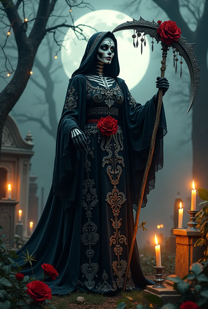 Create a black Santa Muerte
