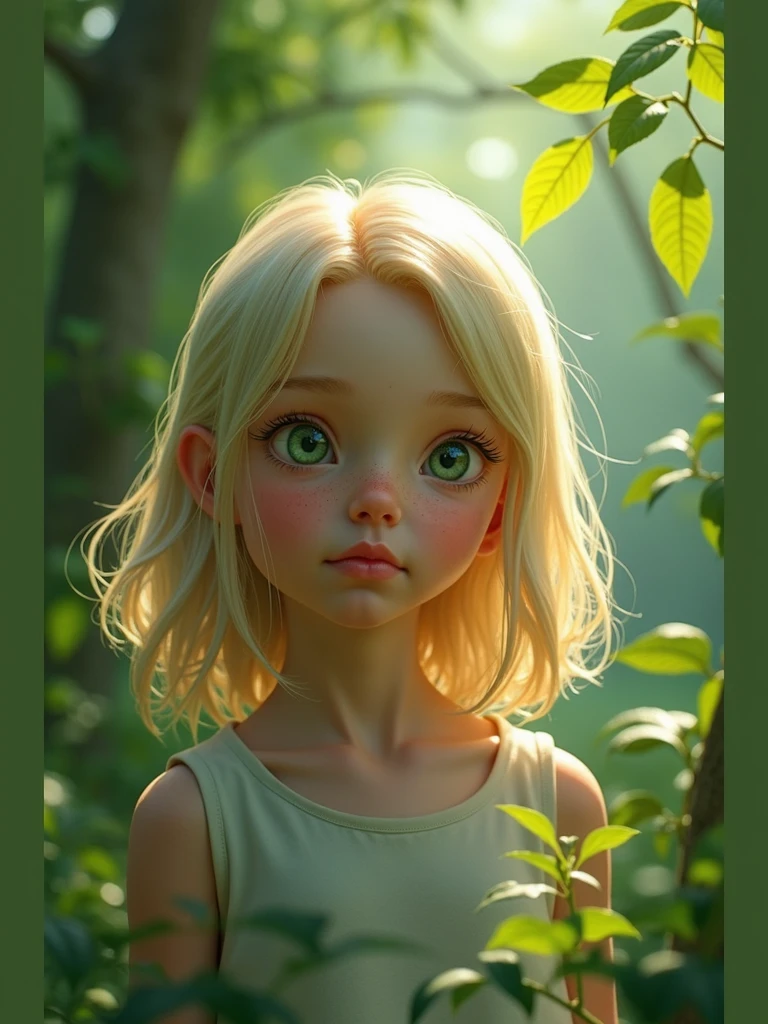 , droopy green eyes, arched eyebrows, straight medium blonde hair, pale, skinny, outdoors   realistic 