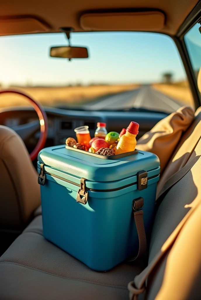 Transporting a small cooler in a car