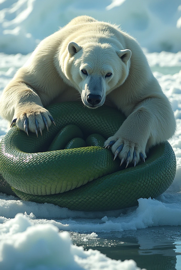Anaconda fighting polar bear