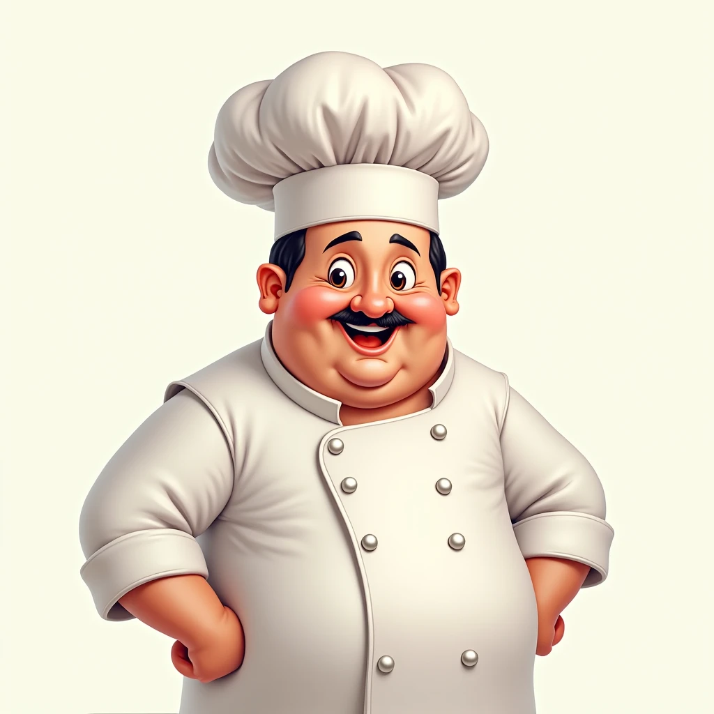 Pakistani , chubby, chef, happy, no background, illustration