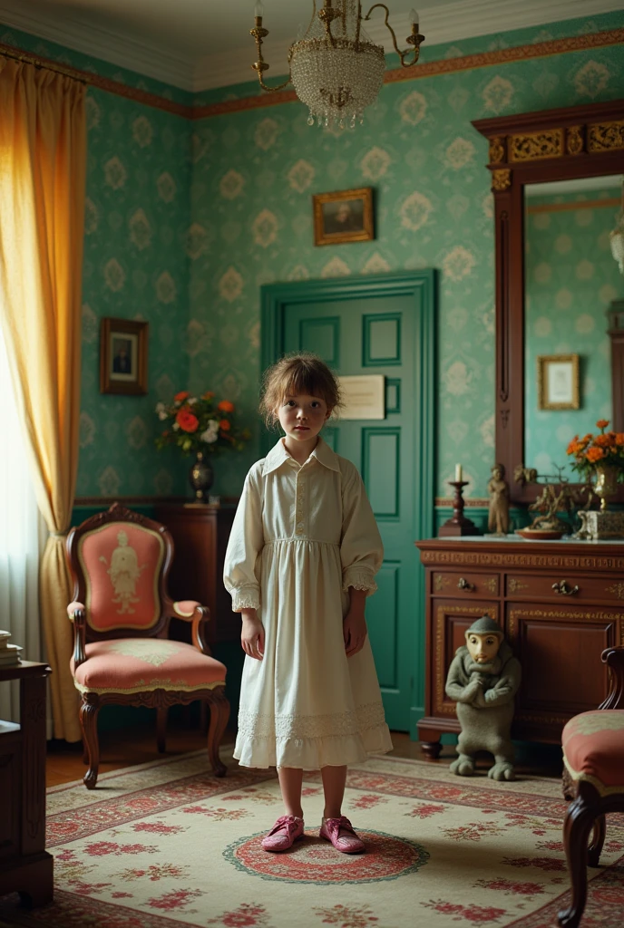The exorcist horror movie, Wes Anderson style, photorealistic and scary