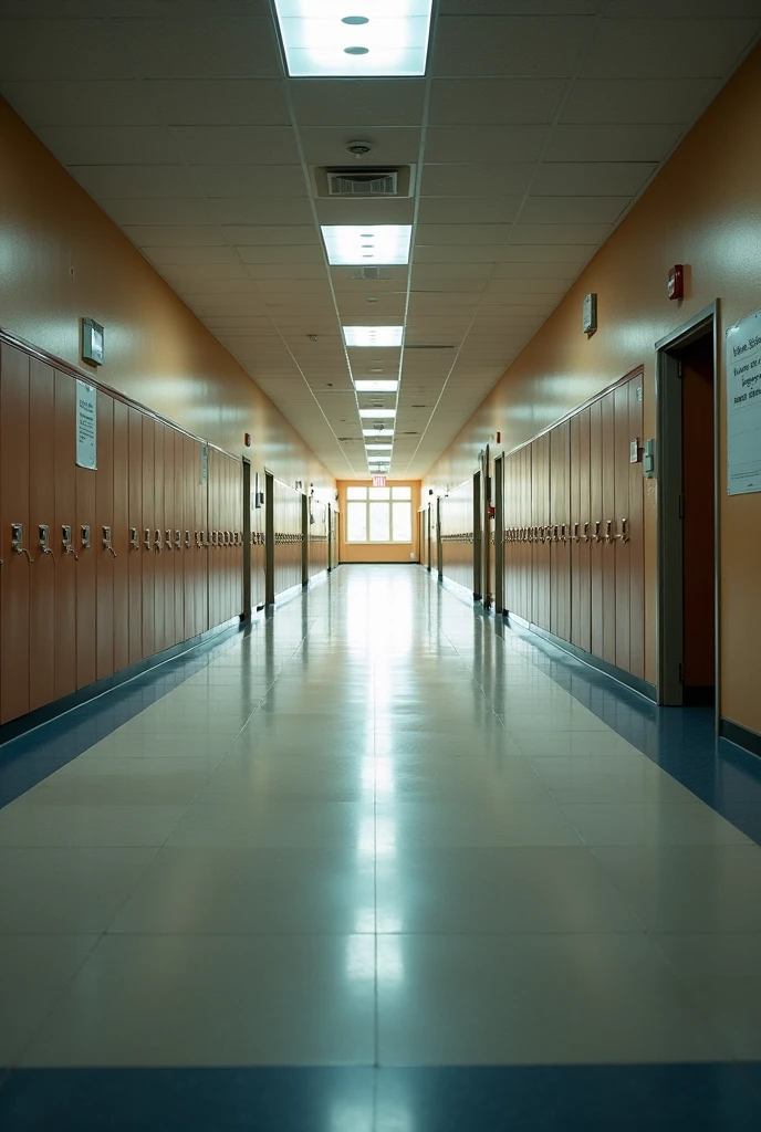 create a floor plan image of an empty university corridor, with university doors and cabinets, long corridor with rooms on the sides