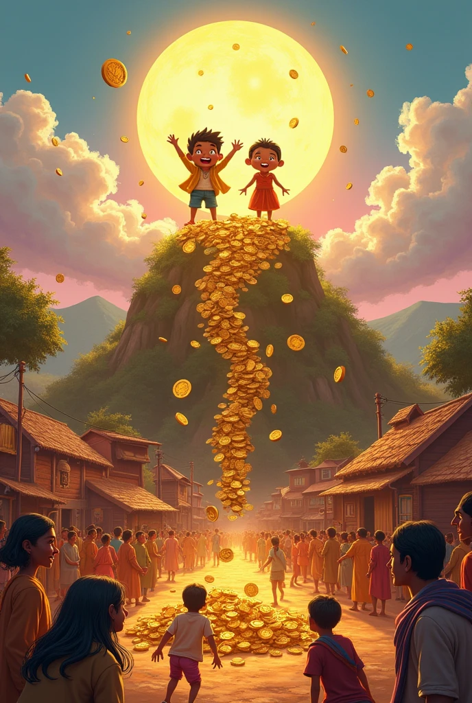 Realizing the true value of their discovery, Motlu and Patlu decided to use the coins to help the poor and needy in Furfuri Nagar. They shared the treasure with everyone, making the town a happier place.”.