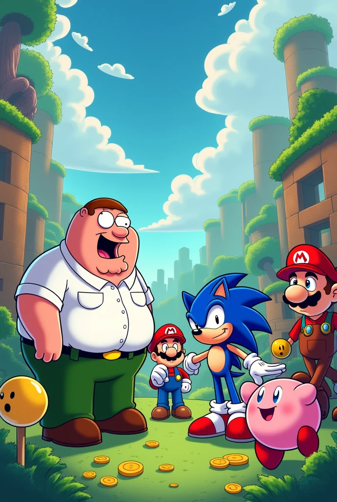 Family guy and PAC man and sonic and Mario Bros and Kirby 