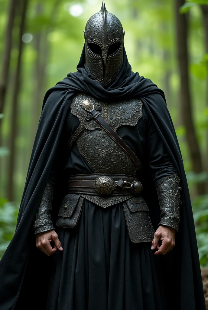 Here's the updated prompt:
"Create a highly detailed and realistic image of a Turkish warrior resembling Ertugrul, dressed in black clothing with a black cape and realistic textures. The warrior should be posed in a T-pose and depicted from a frontal view, with his entire face concealed by an intricately designed helmet. The background should be green."