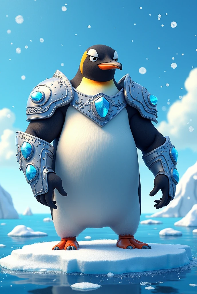 Muscular penguin with armor animated image 