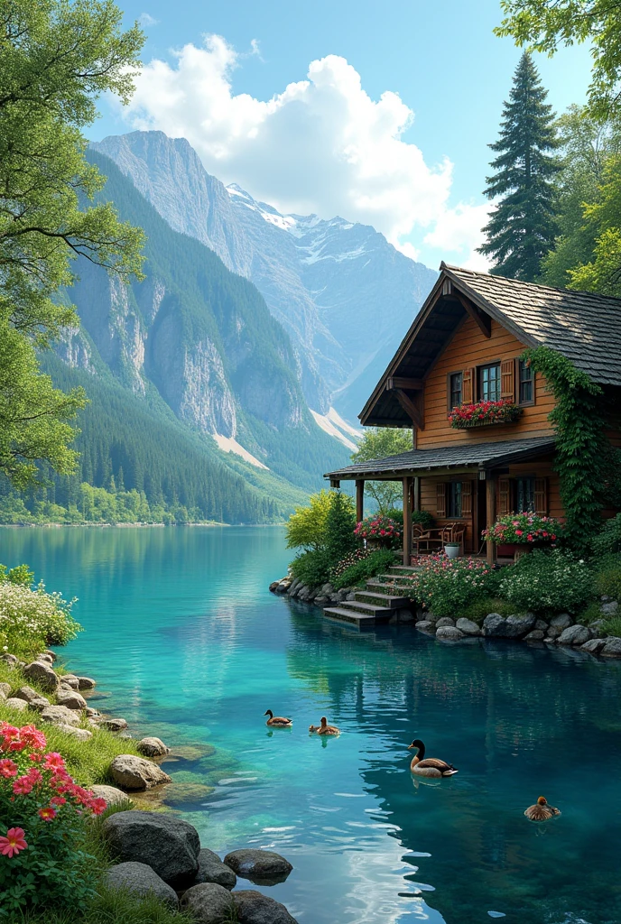 A beautiful lake  with home