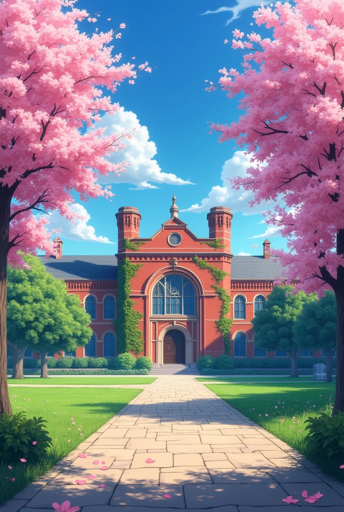 2D anime university background without people, just the scenery 