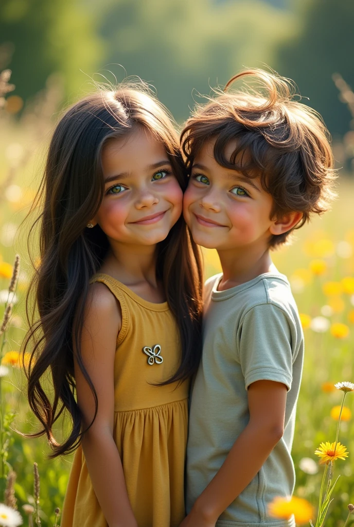 two twins the girl with black hair and green eyes the boy with brown hair and brown eyes