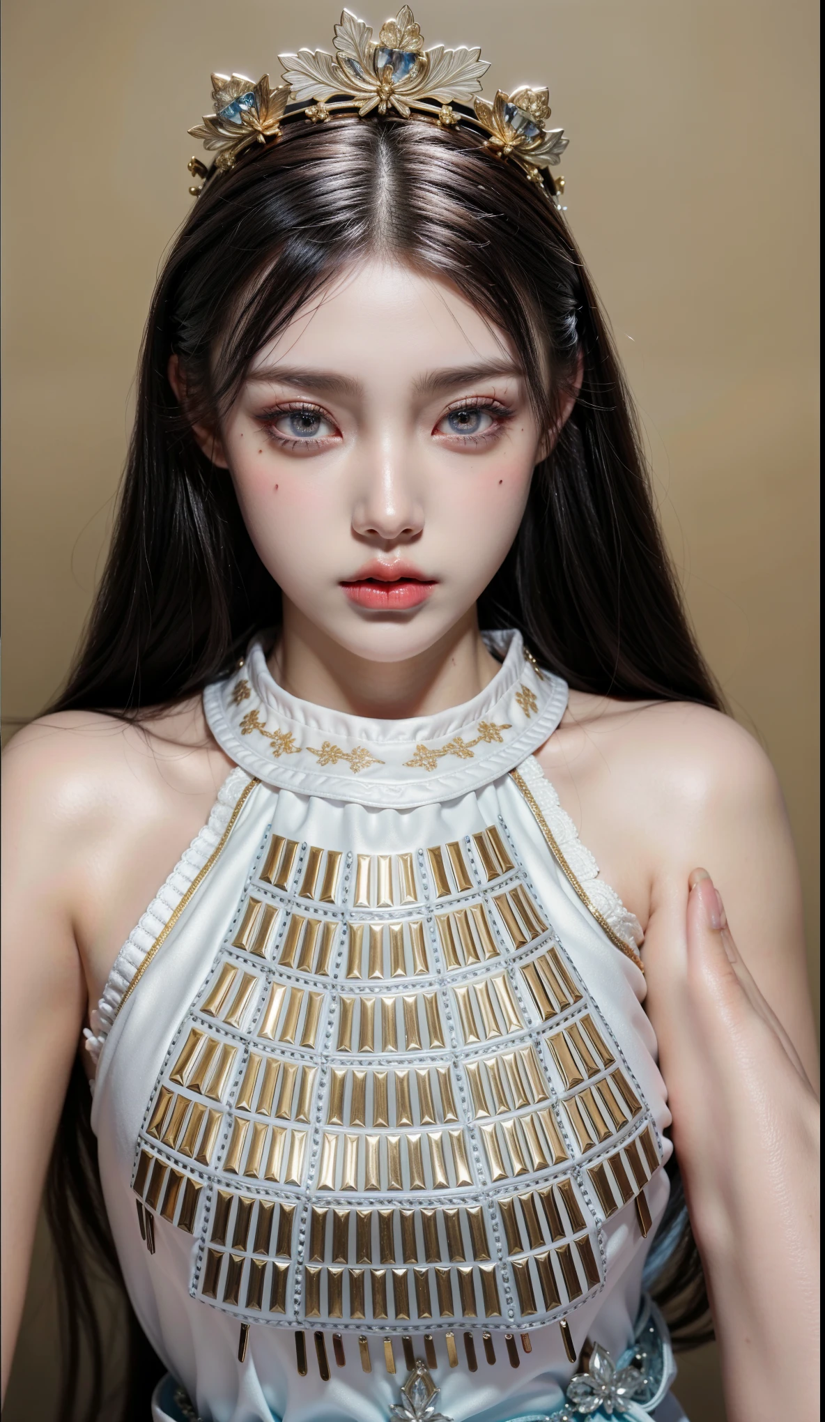 Royal sisters,Exquisite eyes,Frozen Queen,Put the crown on your head,Detailed facial expressions body,Tall and big,Glamorous characters,Leg length,4K,HD,Sensual,White translucent lace,白皙full image,Little cherry mouth,Beautiful and lovely,full image,Glossy Gel Coat,Vampire Queen in luxurious robes,Have a tattoo(Intricate tattoo designs),Ice Princess,Rich facial details,Angel,Eyes are blue(Pupils as deep as the starry sky),Silk printed clothes,Necklace gold,Chinese Hanfu,Arms straight