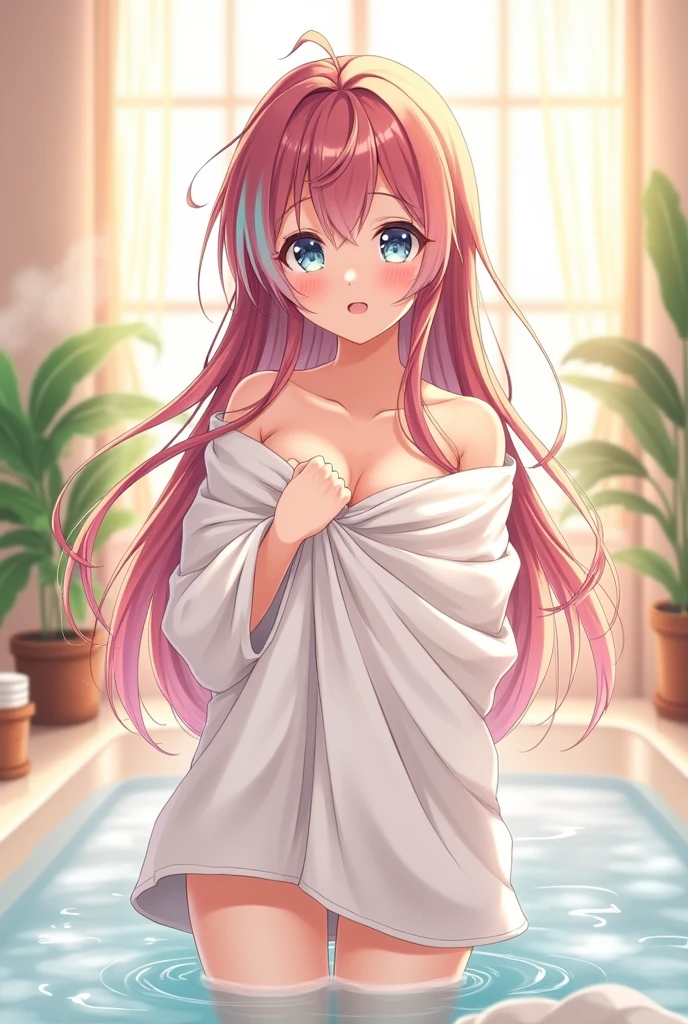Create a anime girl with towel 
