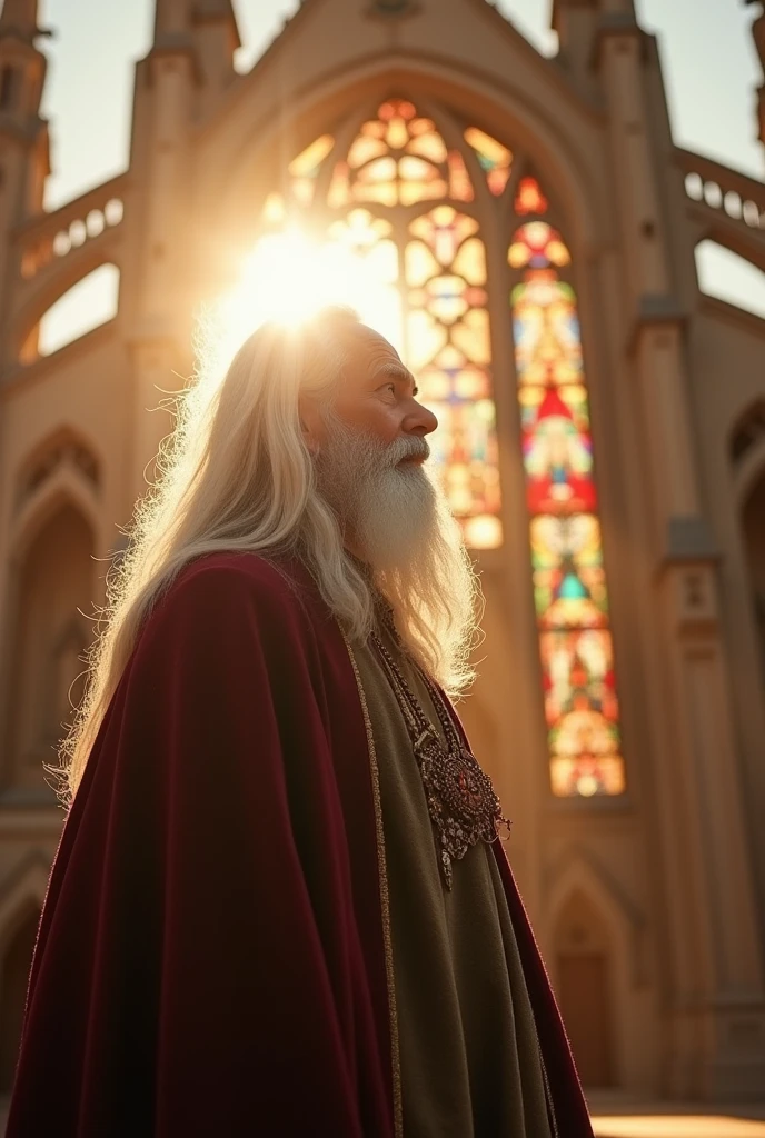 Man with a white aura on his head , very wise , gray hair and behind him his new church called the church of faith eduardona of the last days, I NEED THE NAME OF THE CHURCH BACK AS I SAID , FULL AND COMPLETE NAME