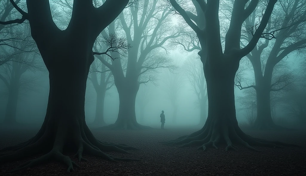Give foggy and dark image of forest
