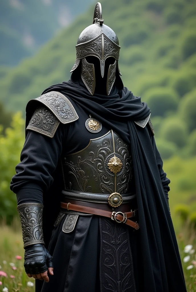 Got it. Here’s the updated prompt:

"Create a highly detailed and realistic full-body image of a Turkish warrior resembling Ertugrul, dressed in black clothing with realistic textures. The warrior should be posed in a T-pose and depicted from a frontal view, with his entire face concealed by an intricately designed helmet. The background should be green."