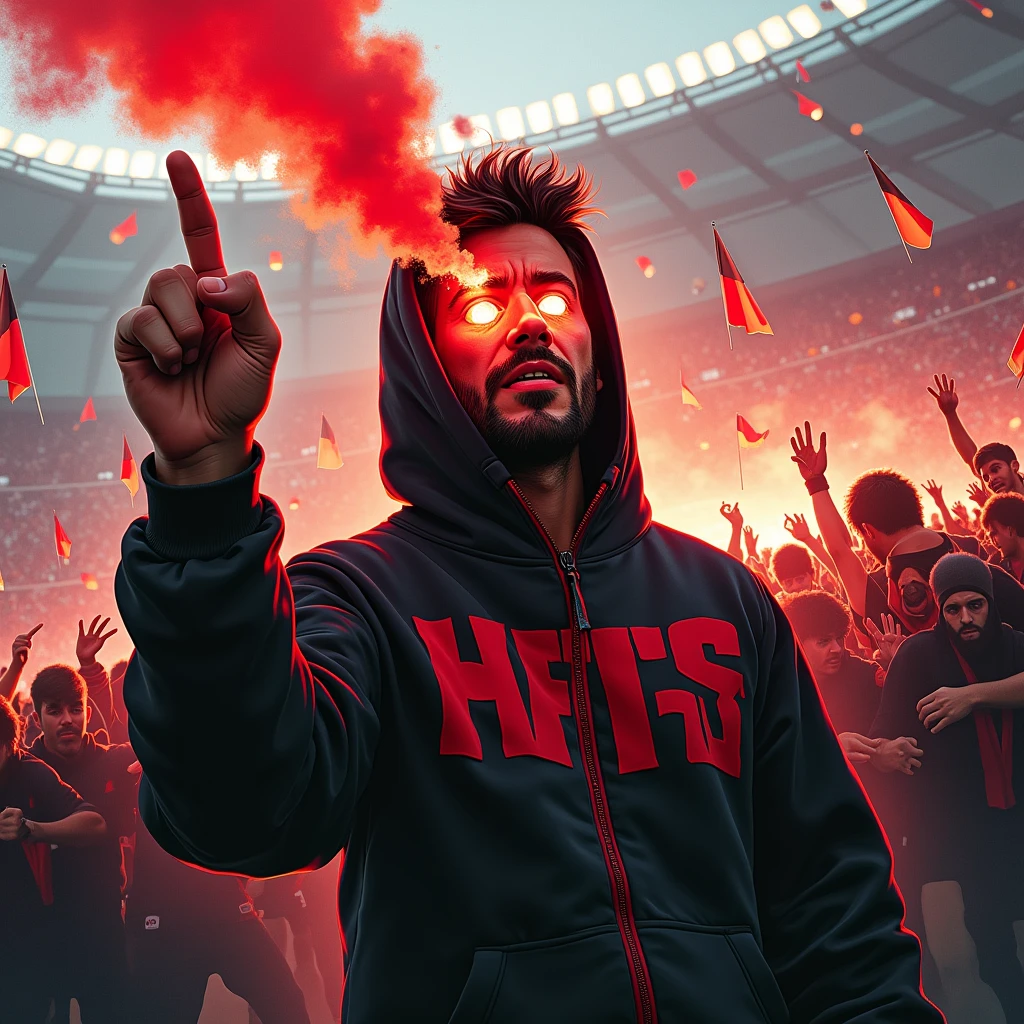 HFC-Ultras with bengalo in hand, I give the St. Pauli fan the middle finger, we hate you St. Pauli fans.