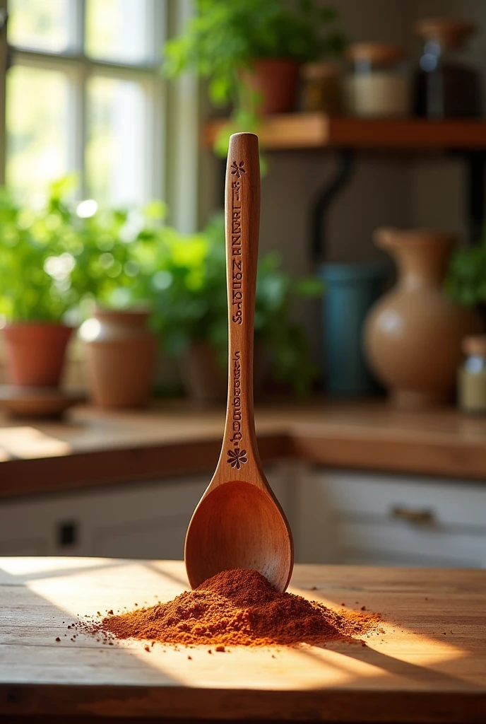 wooden spoon with compartment inside the stick for spices