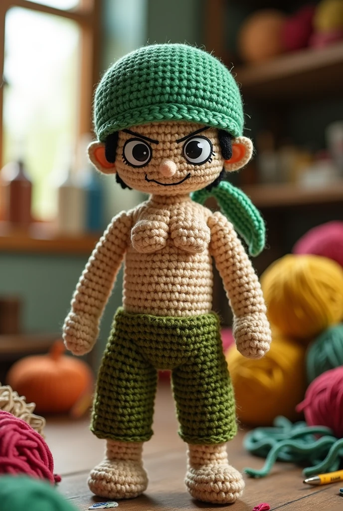 Zoro amigurumi, the head with the scar on the eye