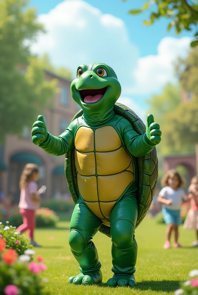 Adult person dressed as a turtle