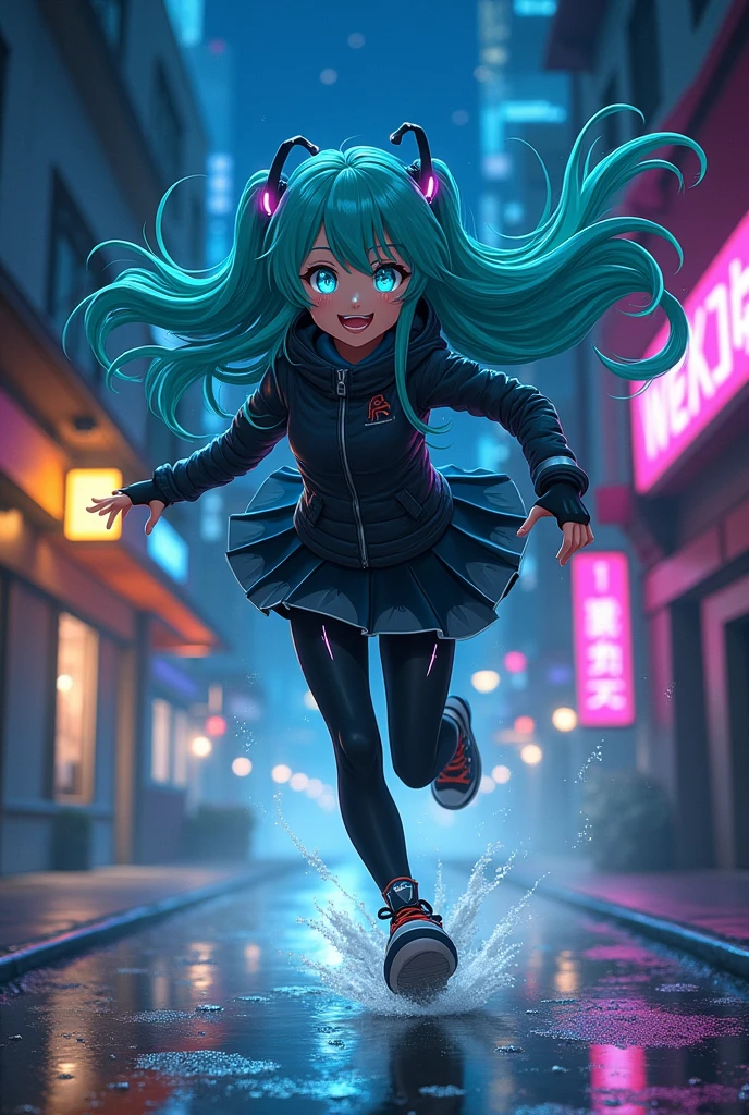 anime girl run in the night