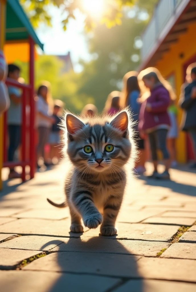 The kitty arrived at school