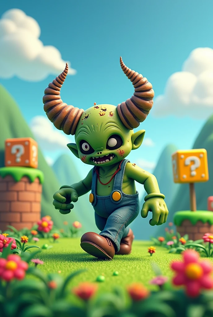 Zombie with horn s and that can walk that made up in a Mario world
