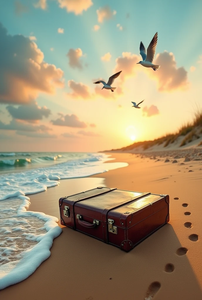 Suitcase on lonely beach