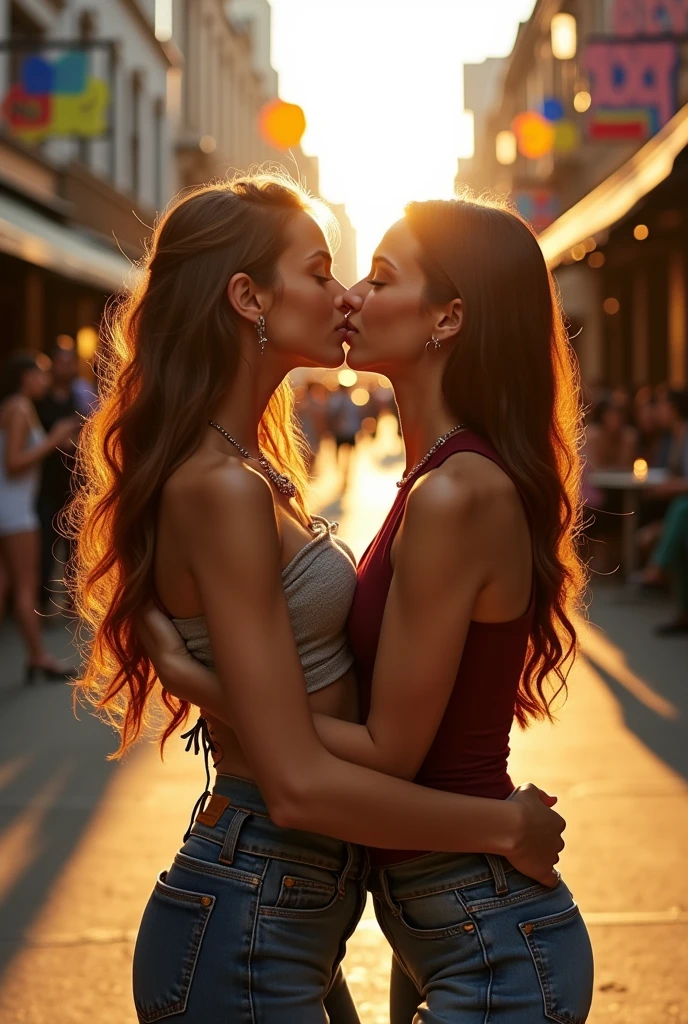 beautiful Ukrainian models kissing a streamer boy in the street