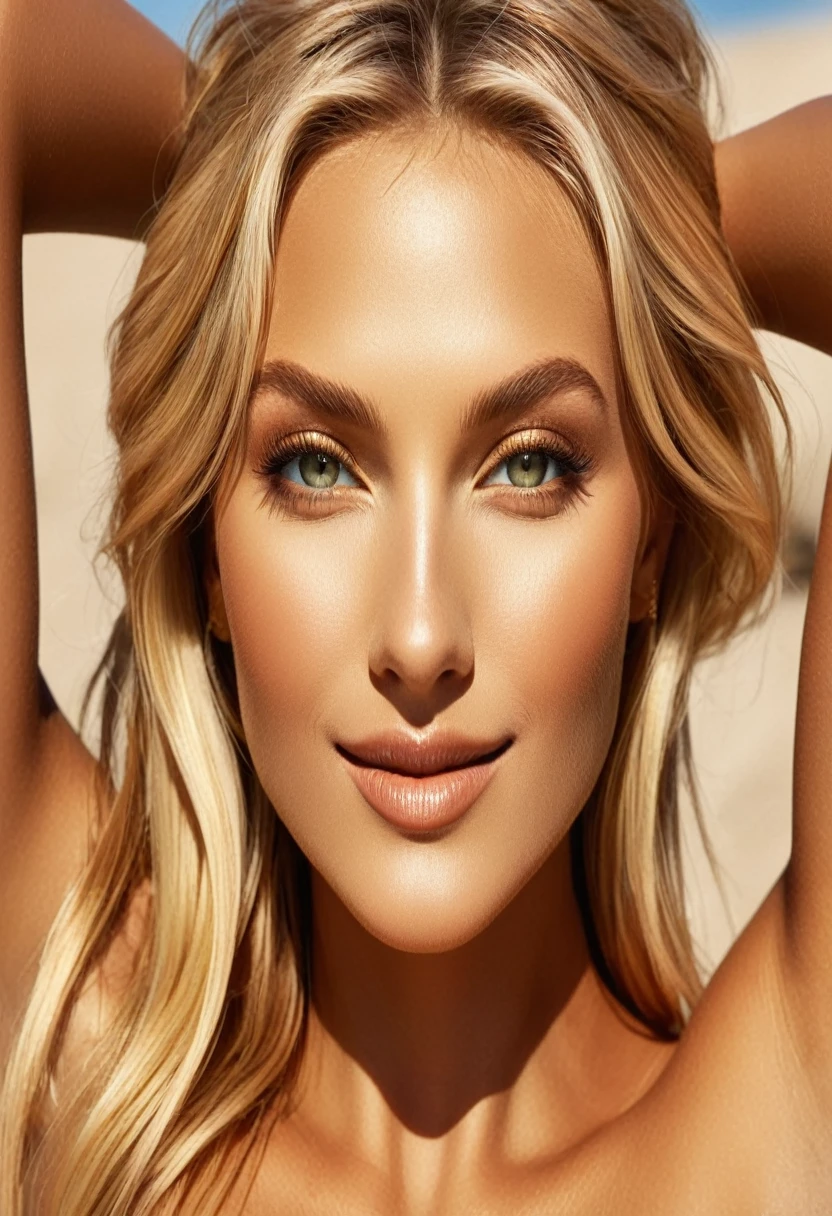 femme blonde aux yeux verts posant en sous vêtement dentelles dans une posture très sensuelle, bronzé, peau lisse et dorée,  peau bronzée, teint bronzé, peau lisse et bronzée, visage parfaitement ombragé, Caractéristiques blondes et attrayantes, Beau visage réaliste, beau visage et peau impeccable, visage parfait ombré réaliste, beauté à couper le souffle, formes généreuses, grosses poitrine, grosses fesses très bombées