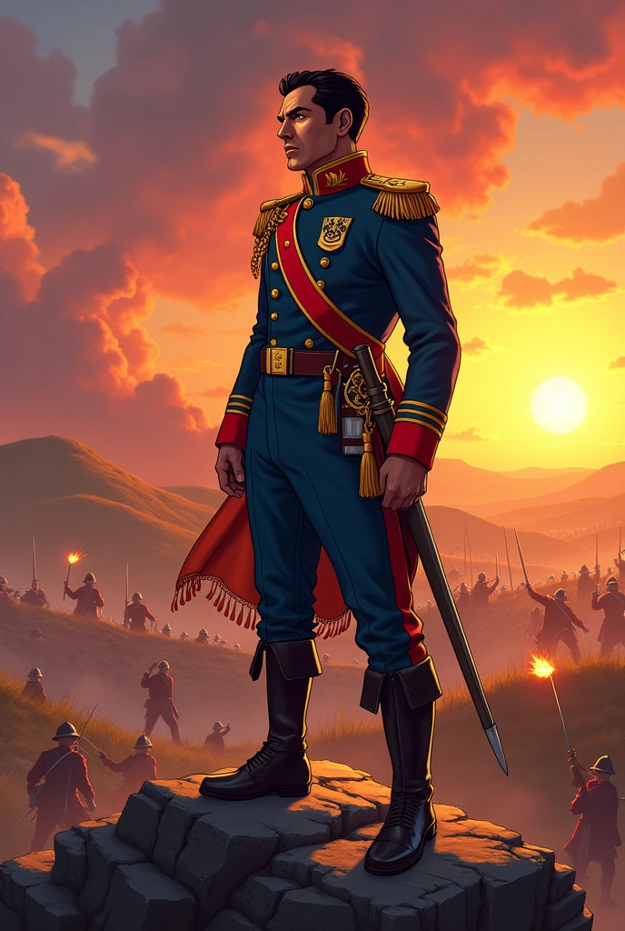 Antonio José de Sucre observing the battlefield. anime style