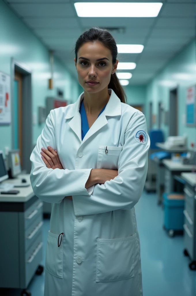 blood spot on clothes of a lady doctor