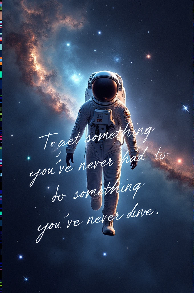 An image of space with a phrase of say "To get something you've never had, you have to do something you've never done."
