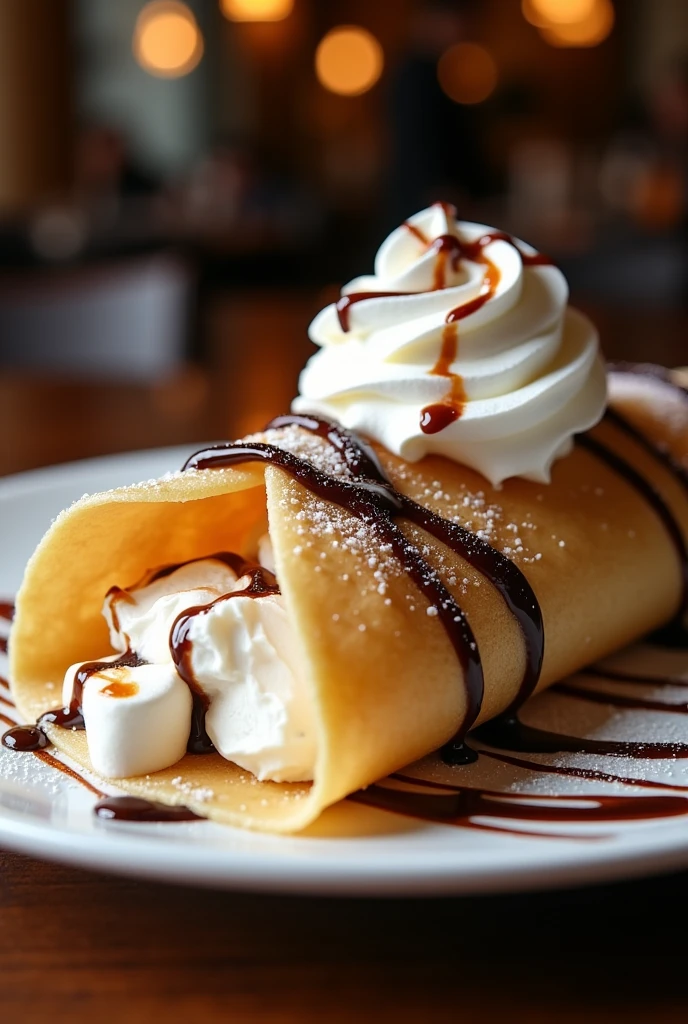 Cream Chantilly and marshmallow crepe. Sweetened condensed milk/ chocolate or arequipe sauce. Don't be a wimp