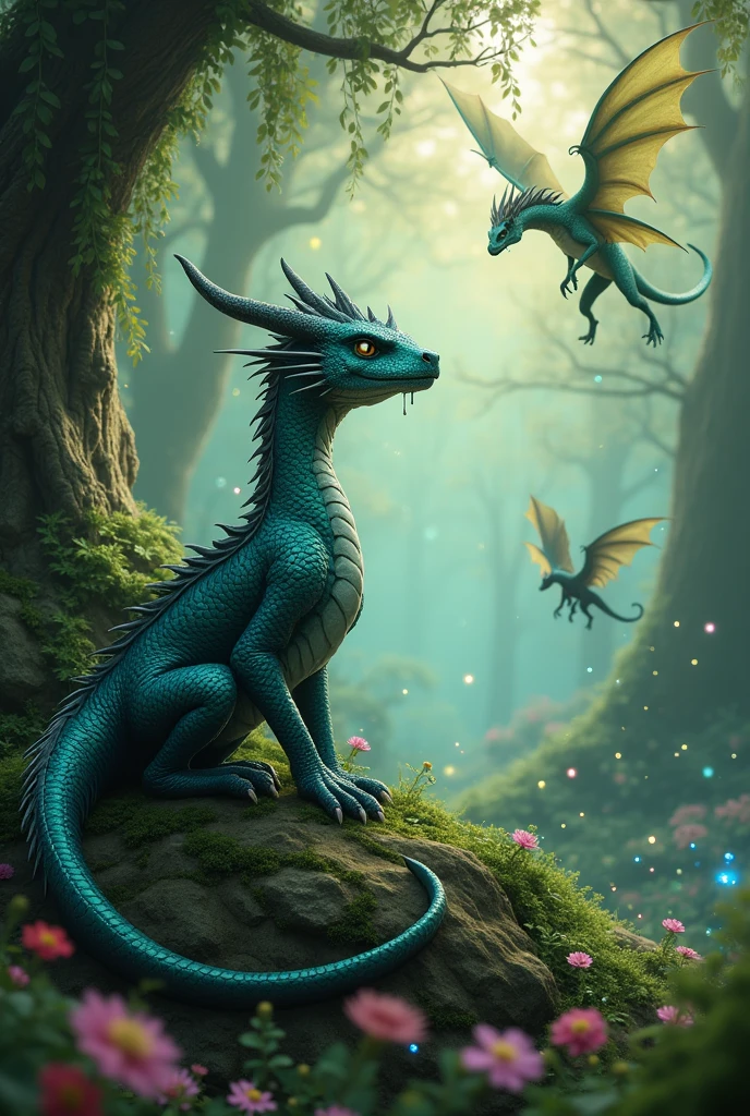 A weeping dragon watching other dragons play
