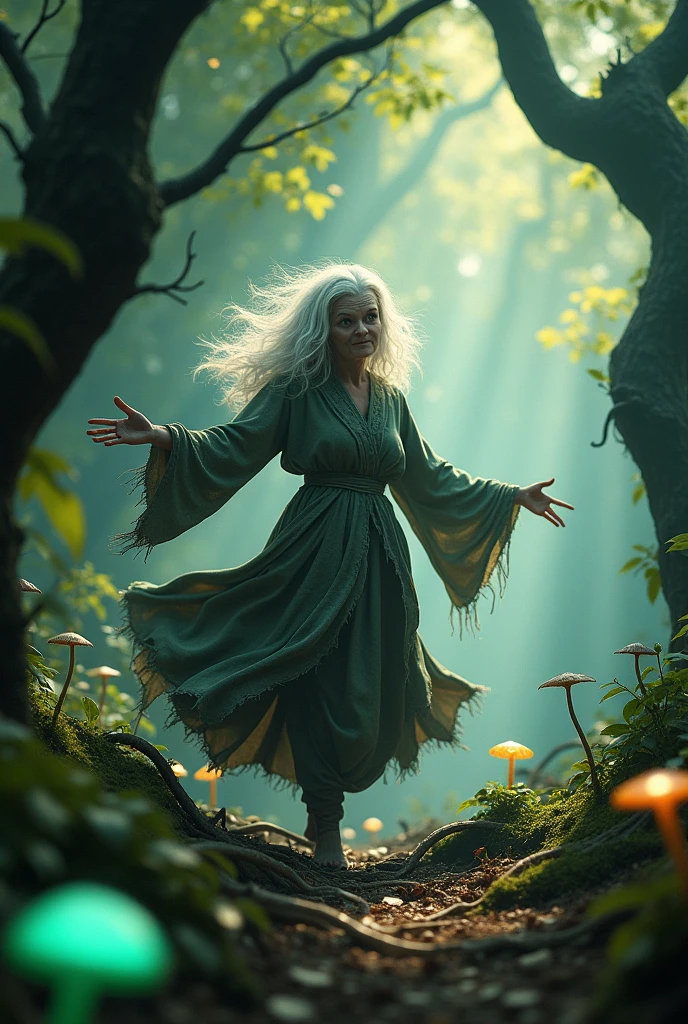 Dancing hag in forest illustration cinematic 3d  render