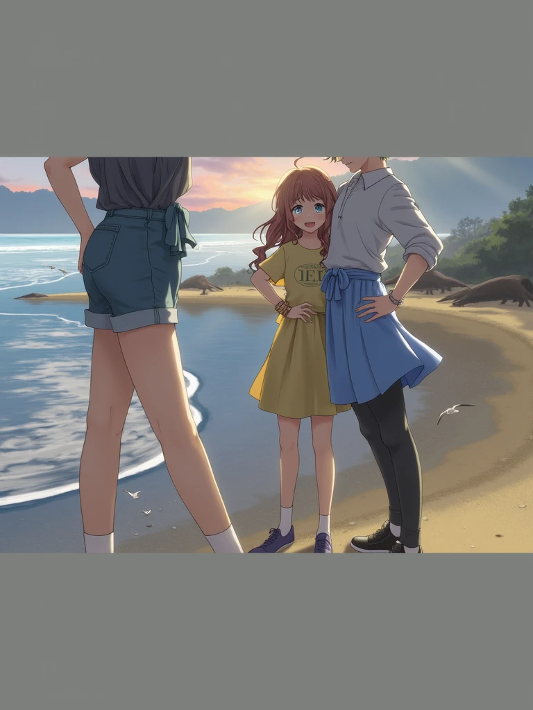 In the background, put a beach, and he's with a girl next to him hugging him