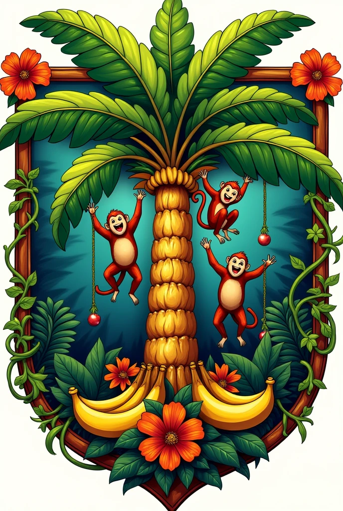Can you generate a coat of arms for a fictional country called Banana Banana, with a jungle theme?