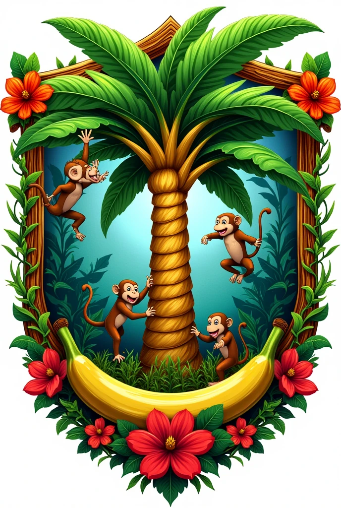 Can you generate a coat of arms for a fictional country called Banana Banana, with a jungle theme?