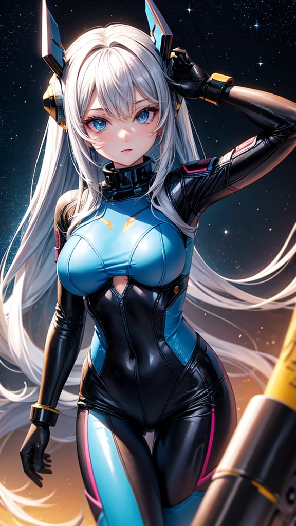 Future space officer from valerian, long hair, cute and innocent, sexy, model, beautiful face, wearing a futuristic space officer outfit, wearing belly free top, wearing a thong, huge boobs, midriff, hard nipples, 8k, high quality