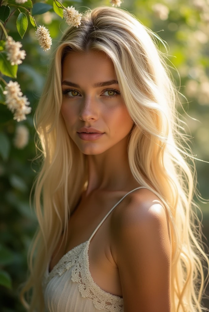 blond pretty woman, brown eyes