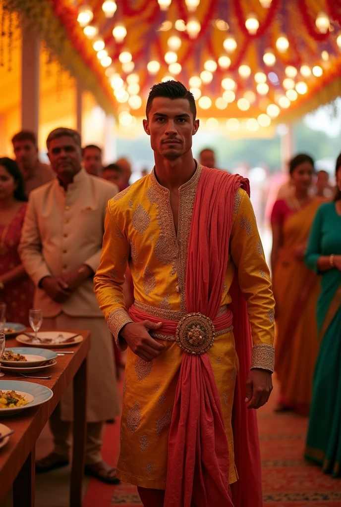Cristiano Ronaldo wearing Bengali traditional dress dhoti with Punjabi in a Bengali wedding ceremony