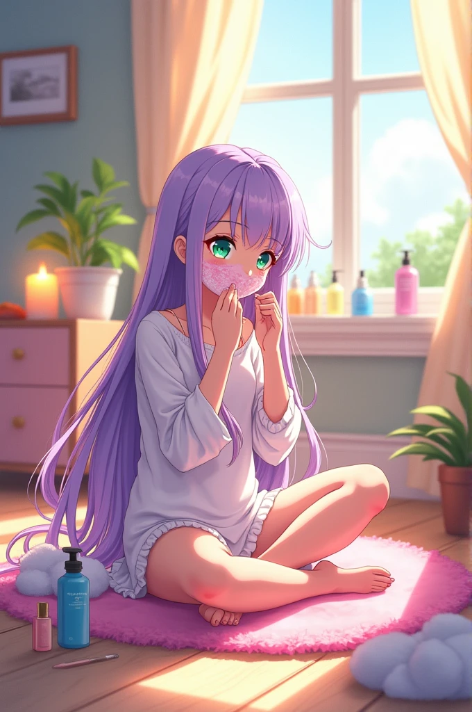 Anime girl doing skincare