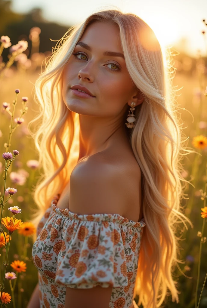 blond pretty woman, brown eye, face up