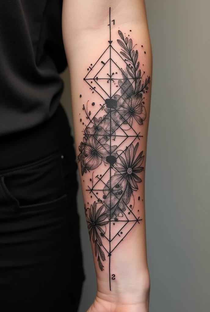 Tattoo design for women to cover a math equation, that it be black in color, for the left forearm and that it gets bigger